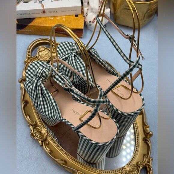 🆕 LOEFFLER RANDALL 🧿 NWOB Roz Platform Sandal, Mint Green Gingham - Sz US 7 - Picture 10 of 14